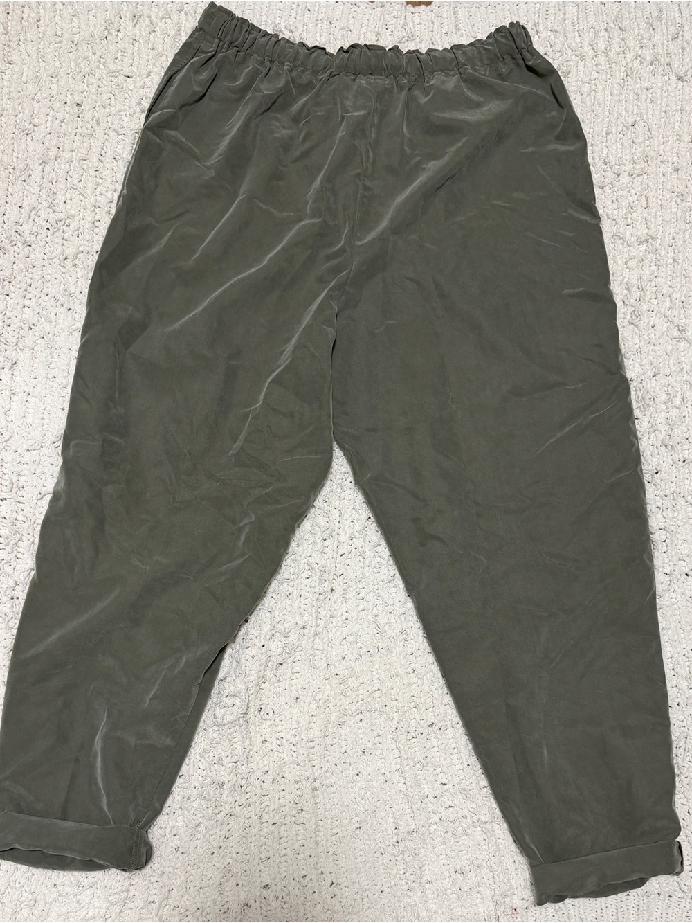 Olive Green Barrel Leg Drawstring Pants - Picture 3 of 3